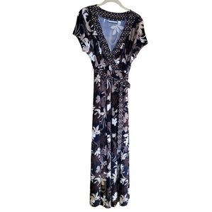 Croft & Barrow Floral Wrap Dress Size L- Brown Taupe And Beige